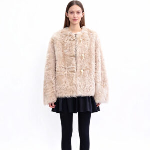 Real Lamb Fur Toggle Coat – Cream White