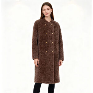 Chocolate Brown Double-Breasted Real Shearling Coat