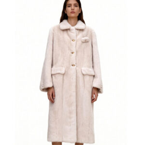 Classic Real Mink Fur Coat – Pearl White Elegance